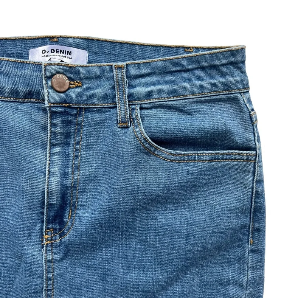 O2 Denim Womens Small Medium Wash Ain't No Other High Waisted Denim Skirt SK9002